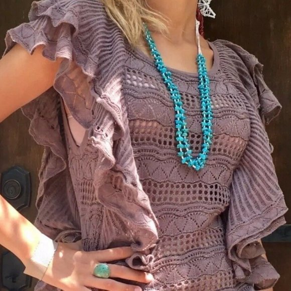 Anthropologie by Knitted & Knotted Tops - Anthropologie by Knitted & Knotted Brown/lavender Crochet.  SZ XS